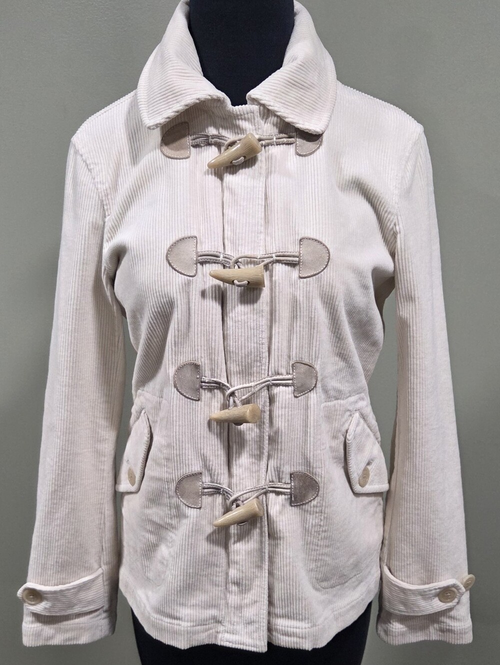 Lauren Ralph Lauren Corduroy Toggle Duffle Jacket Ivory Petite Small
